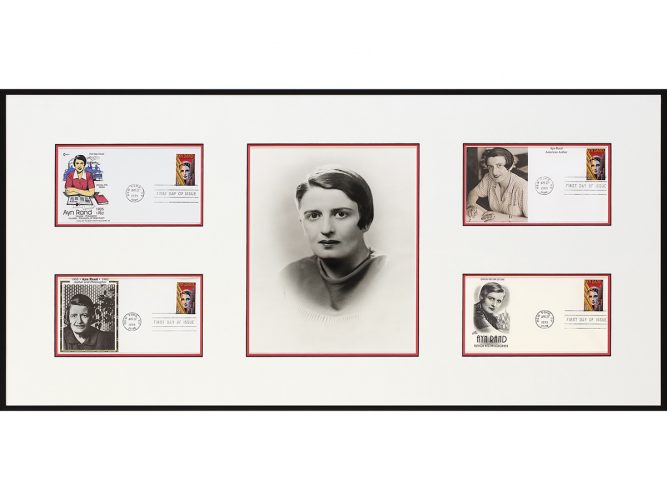 Four Ayn Rand Stamps with First Day of Issue Cancellations